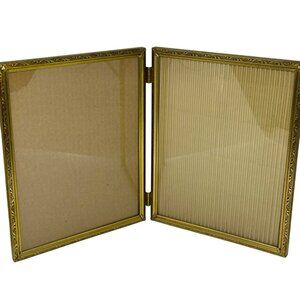 VTG Gold Tone Bifold Picture Frame | Ornate Double Hinged Photo Display 10"x8"